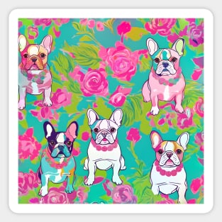 French bulldogs and roses preppy pattern Sticker